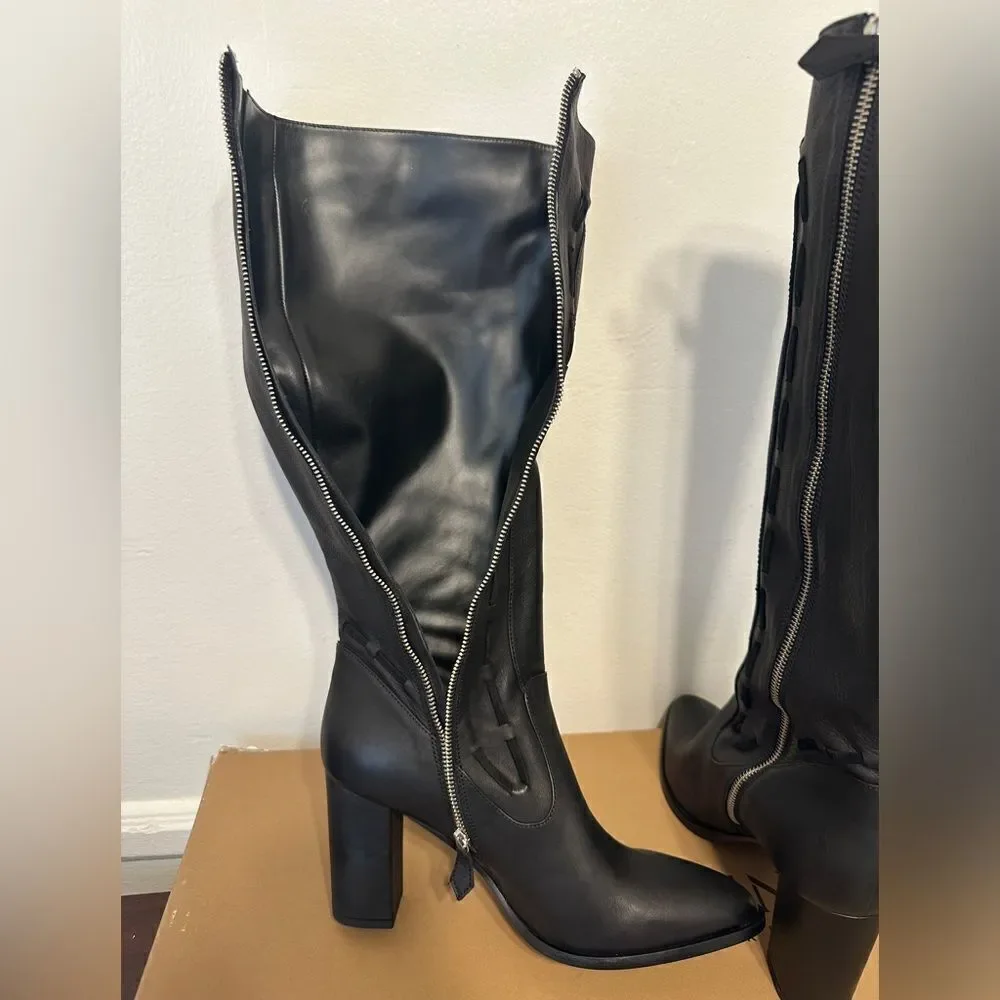 Sylven New York Women’s straps tall  leather  boot in black Sz 11, new in box